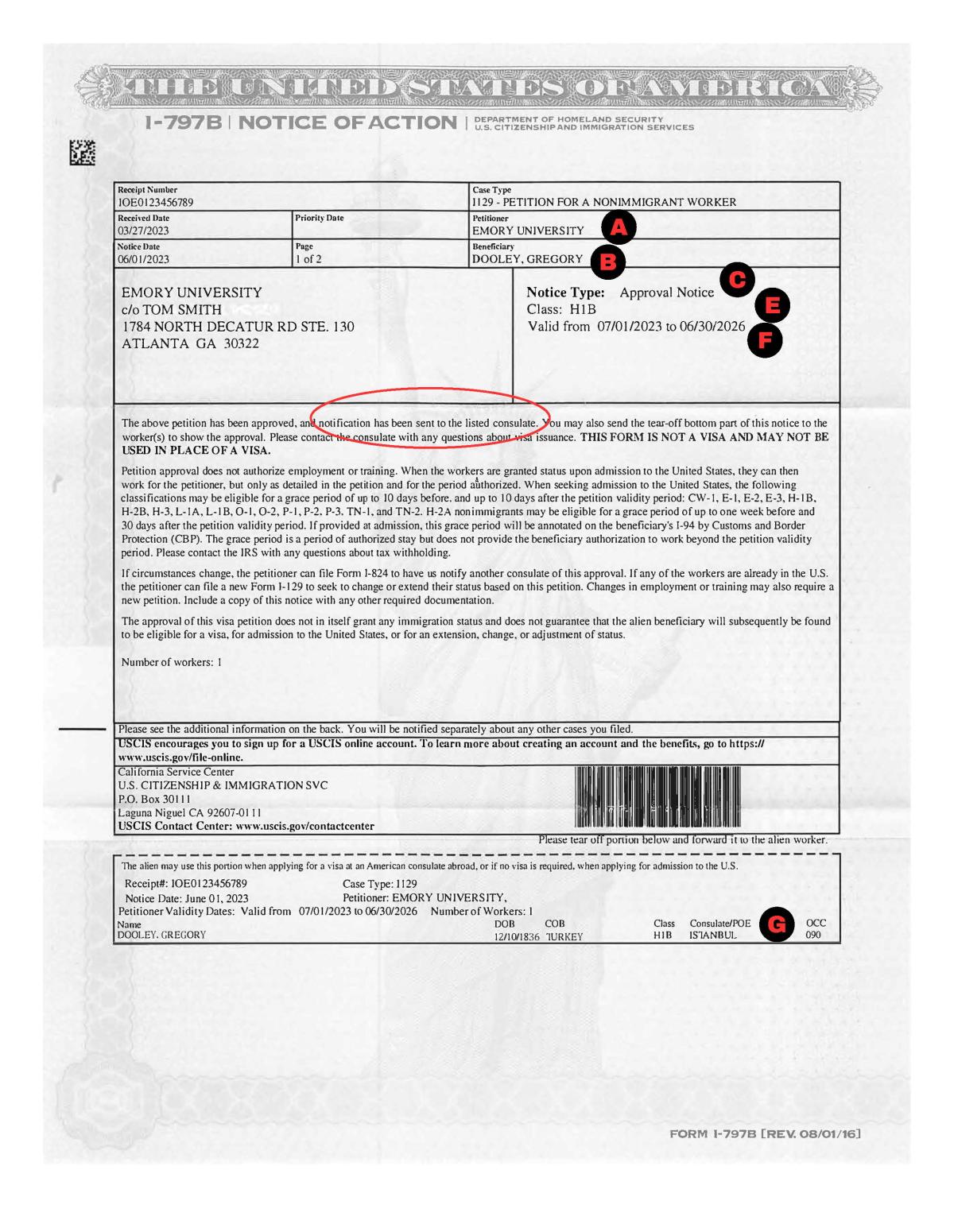 Dooley consular notification I-797 with letters